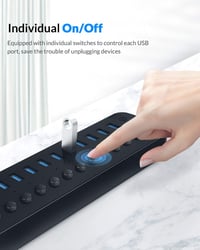 ORICO Aktív USB 3.0 elosztó 16 portos saját kapcsolós LED 78W táp 12V 6.5A adapterrel PC iMac mobil HDD pendrive iPadhez 4