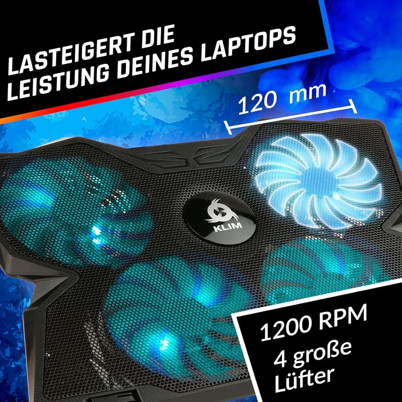 KLIM Wind Laptop Hűtőpad 4 Ventilátorral 1200 RPM USB Hűtés Cyan