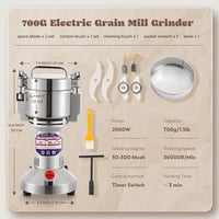 Elektromos Professzionális őrlő 700g - 2500W 36000rpm Rozsdamentes Acél Fűszer/Dió/Gabona Daráló  7
