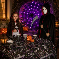 Halloween party set: 1x reverzibilni plašt + 1x LED paukova mreža + 1x set za stol od 97 komada 1