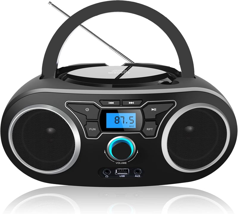 Hordozható Bluetooth CD-rádió USB-vel és AUX bemenettel - Fekete