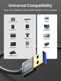 Set cabluri JSAUX USB 3.0 (1m + 2m) pentru imprimantă, HDD - Gri 3