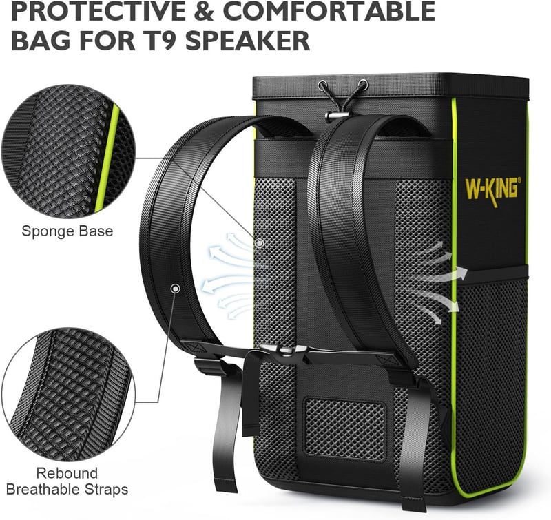 W-KING Hordozható Utazótáska T9 Bluetooth Hangszóróhoz - Fekete Védőtok Kültéri Hangszórókhoz, Bulikhoz és Tároláshoz