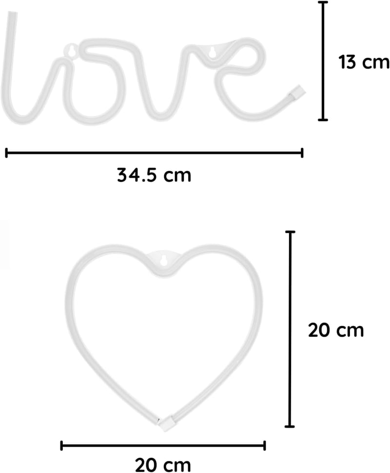 NELUX Szív és Love LED Neon Fali Dekoráció Szett - USB/Elemes Működés, Hálószobába, Valentin-napi Ajándék, Szilikon Anyag, 30.000 Órás Élett