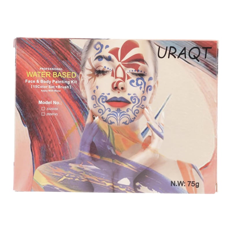 URAQT 15 Színű Arcfesték Készlet Gyerekeknek - 32 Sablon, 2 Ecset, Biztonságos, Farsangra, Halloweenre
