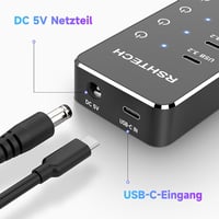 RSHTECH USB C 3.2 Hub 7 Portos Aktív Tápegységgel, 10 Gbps Adatátvitel, 3x Type-C + 4x USB 3.0 Port, Érintős Kapcsoló, 100cm Kábel 6