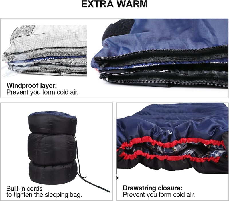 REDCAMP XL Pamut Hálózsák Levehető Kapucnival - Kényelmes Flanell Takaró 3-4 Évszakos Használatra, Felnőtteknek és Gyerekeknek, Kempingezésh - Blue with 2 lbs filling