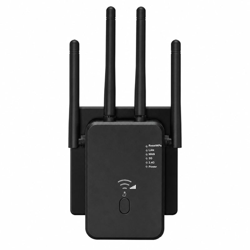 Amplificator Semnal WiFi 1200 Mbps Dual-Band 2.4GHz și 5GHz, Repetitor WiFi cu 4 Antene Externe, Port LAN/WAN, Compatibil cu toate dispozitivele WLAN