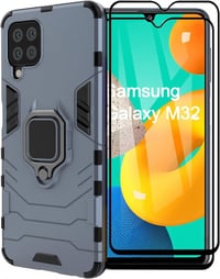 Samsung Galaxy M32 kék tok gyűrűtartóval, üvegfóliákkal és autós tartóval 1