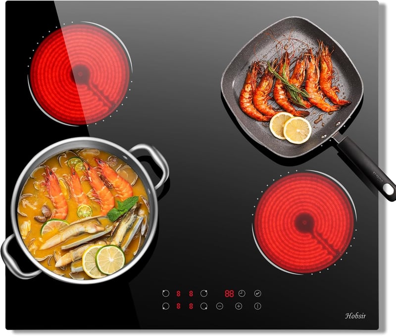 Hobsir hob 60 cm-es Üvegkerámia Főzőlap 4 Zónával, Érintőszenzoros Vezérlés, 6000W, 9 Teljesítményszint, LED Kijelző, Gyerekzár