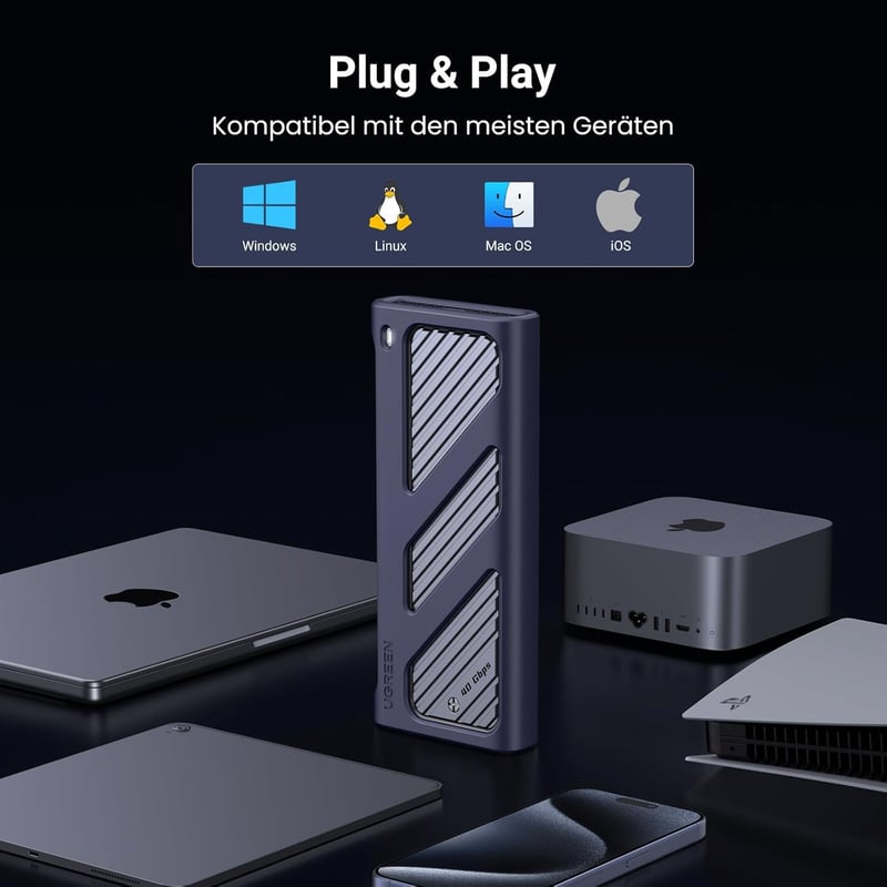 UGREEN USB 4 M2 SSD Ház 40Gbps - NVMe Külső Merevlemez Tok Thunderbolt 4/3 Kompatibilis, Windows/Linux/Mac Mini M4/MacBook Pro M4 Támogatás