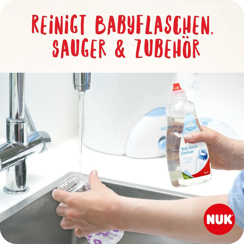 NUK Cumisüveg Mosogatószer 3x 500ml - Illatmentes, pH-semleges Babaüveg Tisztító Folyadék Cumikhoz és Kiegészítőkhöz, 3 db-os Csomag