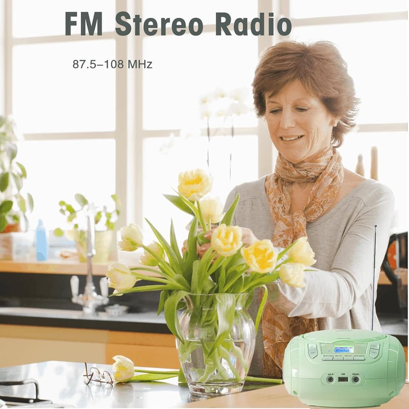 WISCENT Hordozható CD Lejátszó Bluetooth-szal, FM Rádióval, USB MP3 Lejátszással, AUX Bemenettel, Fejhallgató Csatlakozóval, CD-R/RW és MP3-