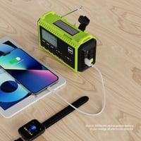 DAB+ Napelemes Kurblis Rádió LED Lámpával, 5000mAh Akkuval - Zöld Kempinghez, Vészhelyzetekre 5