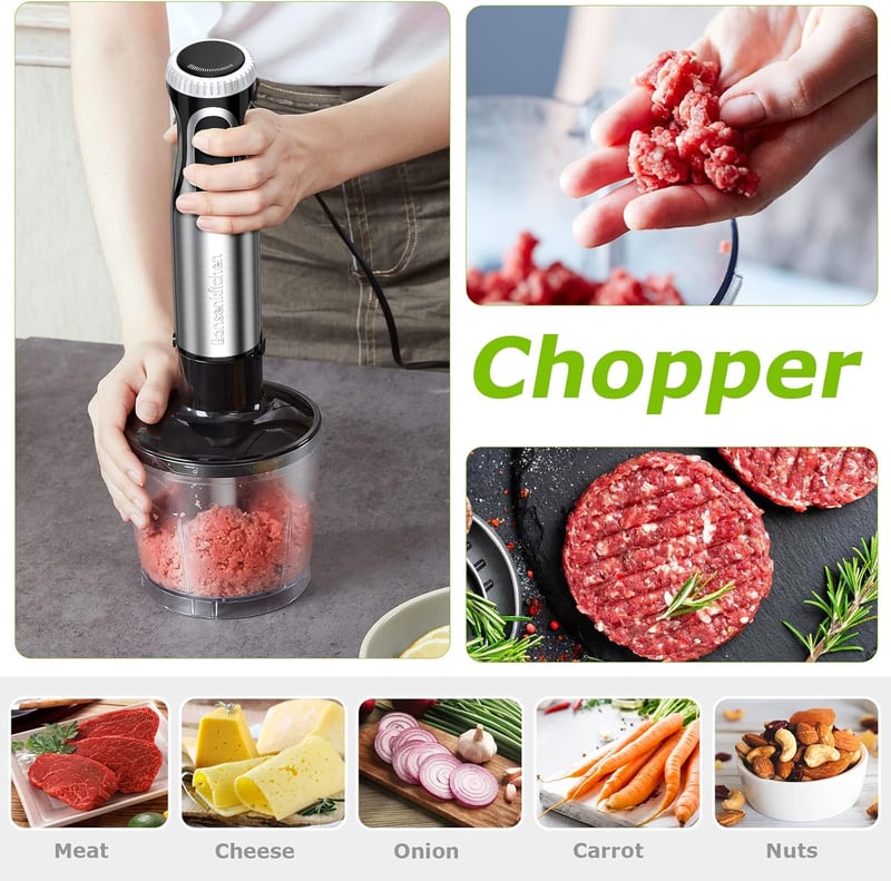 Bonsenkitchen 1000W-os Turbomixer Szett Aprítóval és Habverővel - Fekete