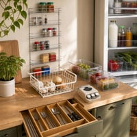Kuhinjski organizator set: žičana košara + 4 kutije + stalak za začine + umetak za pribor + printer naljepnica 1