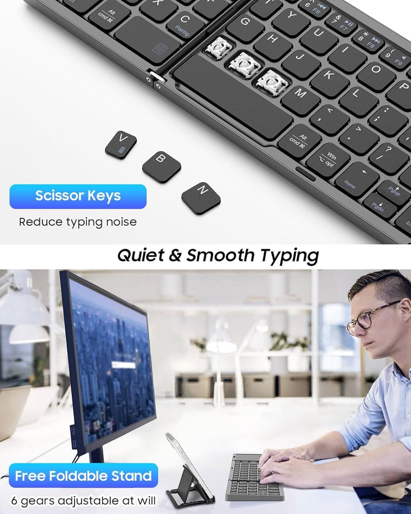 MoKo összecsukható Bluetooth billentyűzet érintőpaddal, számgombokkal - többeszközös, újratölthető
