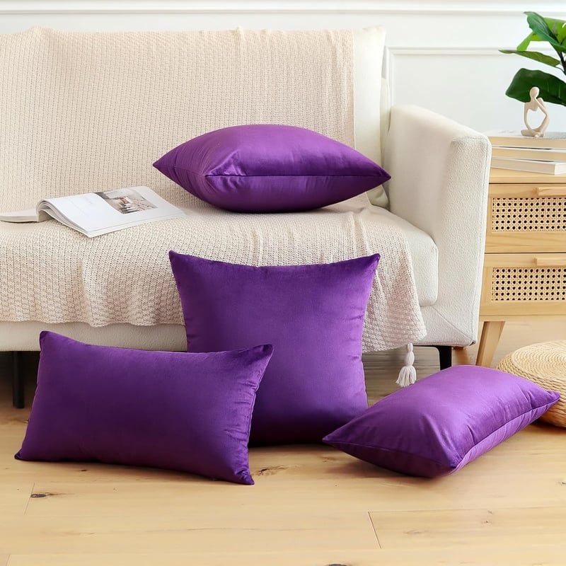 JOTOM Lila Bársony Díszpárnahuzat 40x40 cm - Elegáns Bútordekoráció Nappaliba, Hálószobába, Modern Stílusú Párnahuzat Szett, 2 db