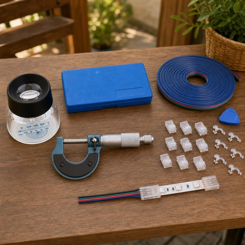 DIY set za majstore: 10x povećalo + mikrometar 0–25 mm + LED spojnice + 5 m kabela + 10 konektora