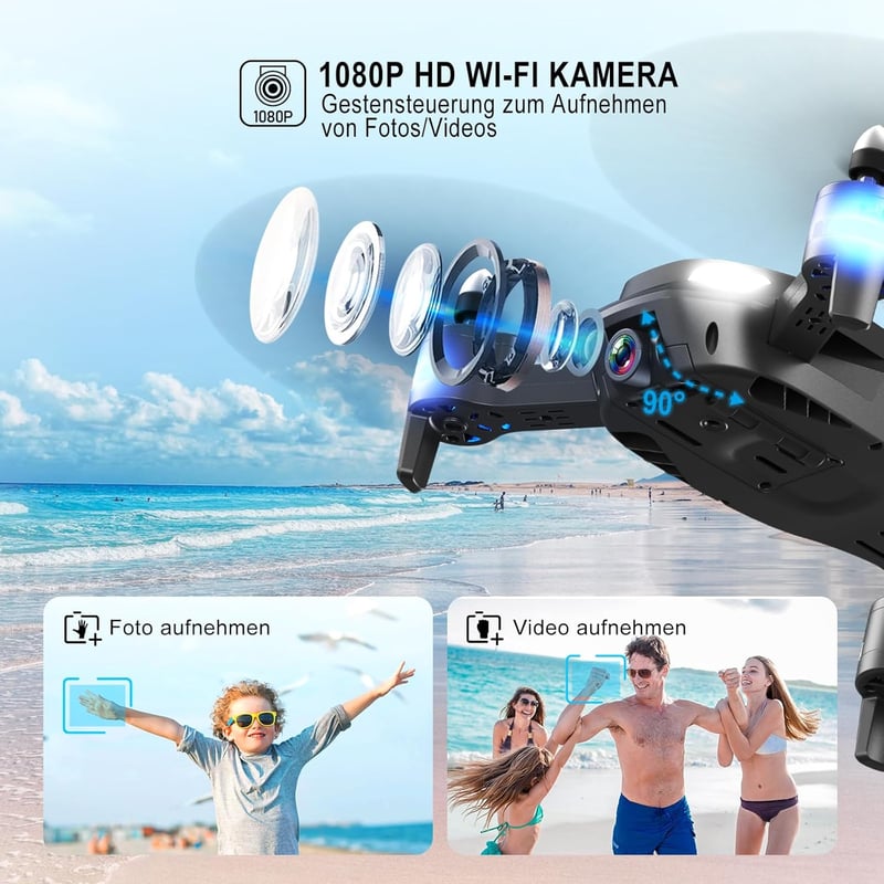 Wipkviey T26 Összecsukható Drón 1080P HD Kamerával, 30 Perces Repülési Idővel, 2 Akkumulátorral, Gesztus Vezérléssel és Fejnélküli Móddal