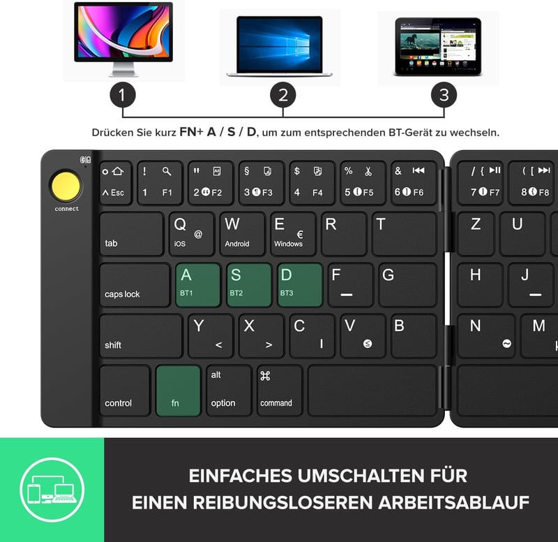 DeLUX PockCombo összecsukható bluetooth billentyűzet-egér szett, német QWERTZ, újratölthető, többeszközös, fekete