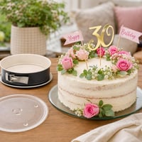 Set za rođendanske torte: 1x kalup 26 cm + 1x okretni tanjur + 1x ukras 30 + 1x set zastavica 1