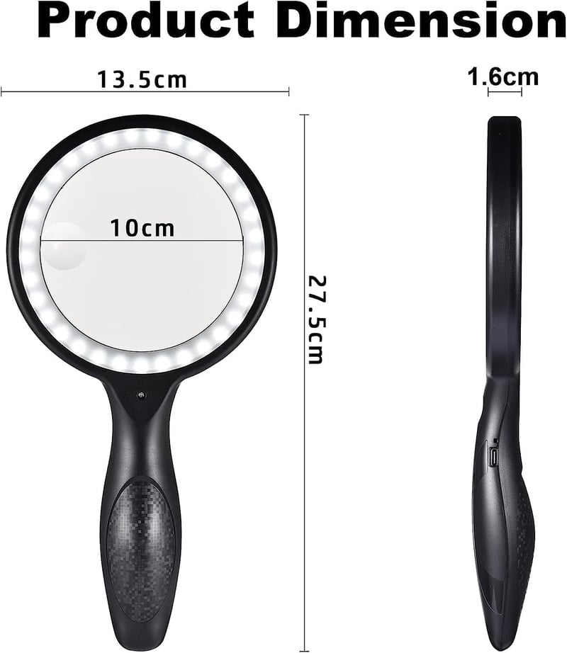 Ntrjtrss 33 LED-es Nagyító 30x/60x Nagyítással - USB Tölthető Kézi Olvasó Nagyító 3 Fényerősséggel - Időseknek, Gyerekeknek, Ékszerészeknek 