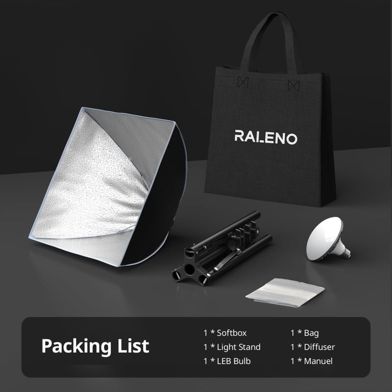 RALENO 40×40cm Softbox Fotó Világítás Szett, 50W 5500K LED Stúdió Lámpa TikTok Videókhoz, CRI>97 Fénydoboz YouTube Felvételekhez
