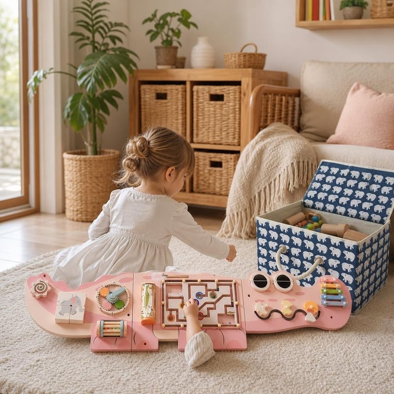 Montessori džungla avantura: krokodil busy board + sklopiva kutija za igračke