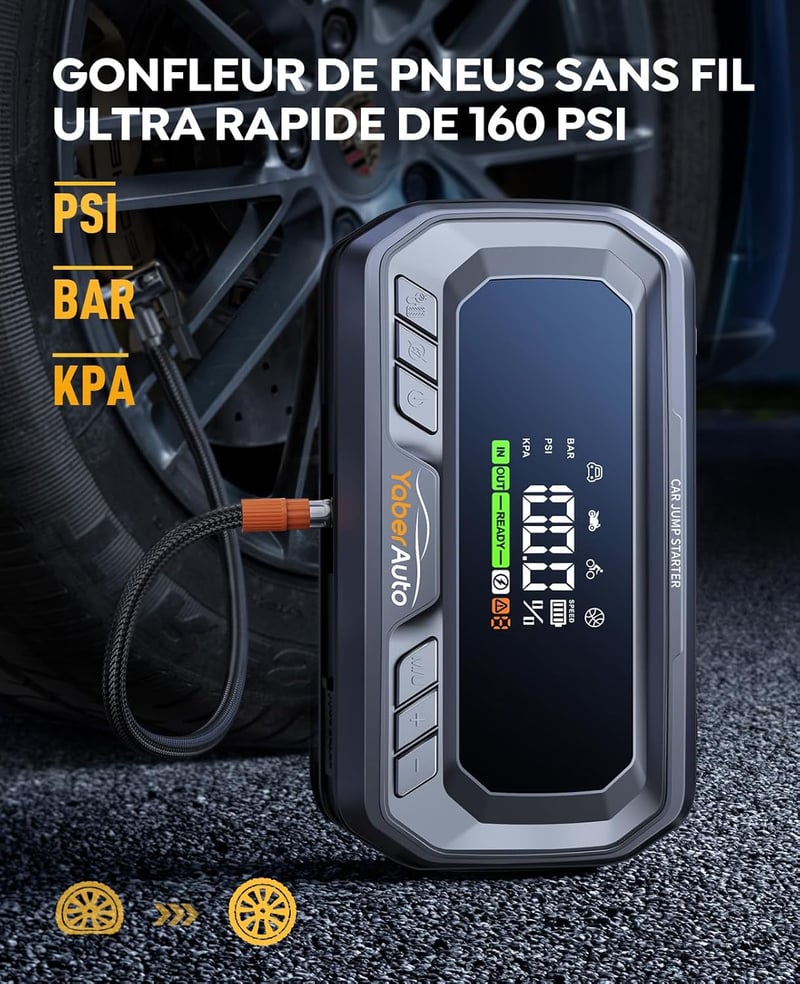 YaberAuto 26800mAh Autós Bikázó Akkumulátor - Vészhelyzeti Indításrásegítő Powerbank 12V Járművekhez
