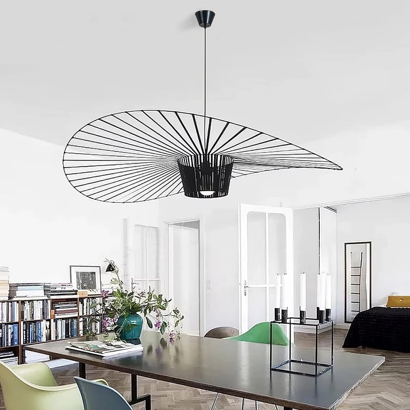 HRGKLMN Vertigo Függőlámpa - Állítható Magasságú Retro Szalmakalap Csillár, E27, 18W, 800 Lumen, Fekete, 100 cm, Nappali és Hálószoba Világí
