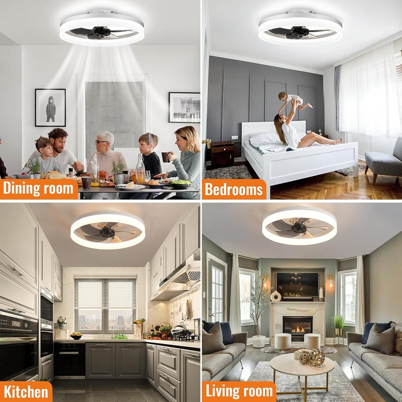 EIDISUNY Modern Mennyezeti Ventilátor LED Világítással - 19" Lapos Dizájn, 72W, Távirányítóval, 3 Színhőmérséklet, Nappali és Hálószoba Vent