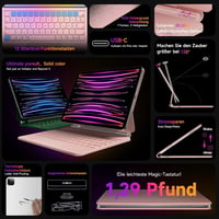 HOU Magic Billentyűzetes Tok iPad Air/Pro 11" - 7 Színű Háttérvilágítás, Érintőpad, QWERTZ, Rózsaszín, Kompatibilis iPad Air 5/4 és Pro 11"  3