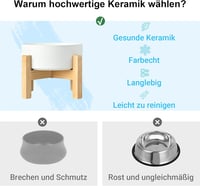 SPUNKYJUNKY Kerámia Emelt Tálka Szett Bambusz Állvánnyal Macskáknak és Kutyáknak 400ml Fehér 4