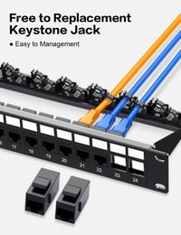 Enman Group 24 Portos Cat6A Árnyékolt Keystone Patch Panel 19" Rack Szekrényhez, Intelligens Kábel Menedzsmenttel, Fekete 4