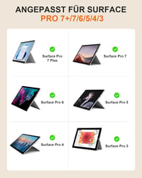 MoKo Bluetooth Érintőpados Billentyűzet Microsoft Surface Pro 7+/7/6/5/4/3 Készülékekhez - QWERTZ Kiosztás, Újratölthető Akkumulátor, Szürke 2