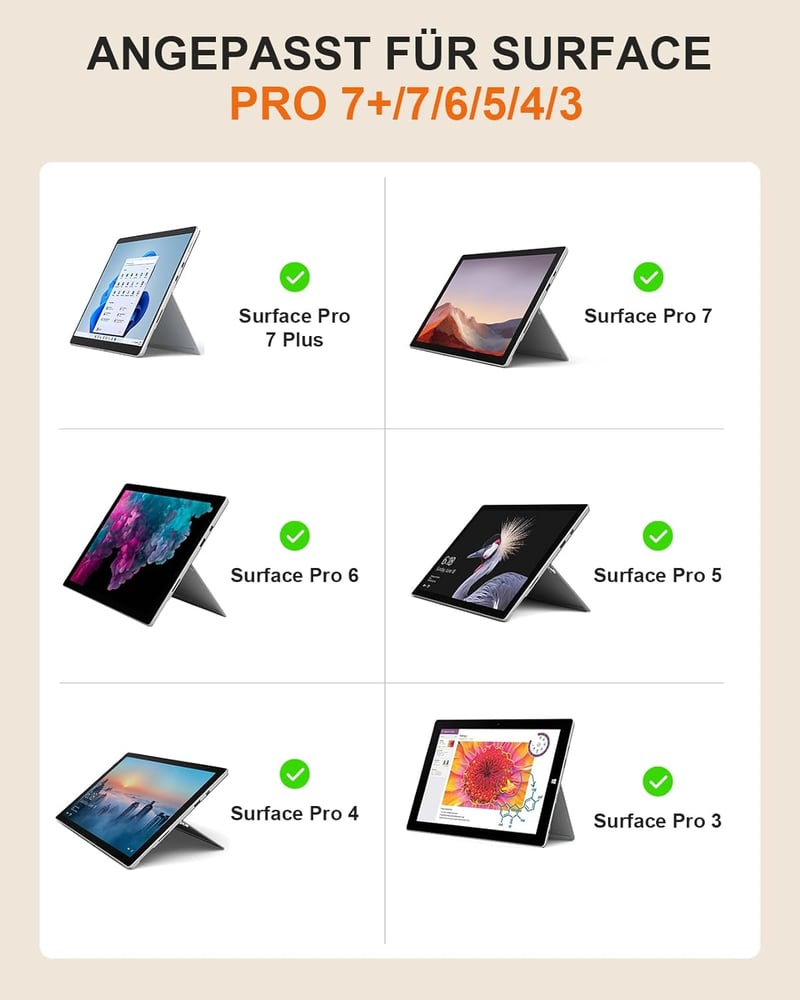 MoKo Bluetooth Érintőpados Billentyűzet Microsoft Surface Pro 7+/7/6/5/4/3 Készülékekhez - QWERTZ Kiosztás, Újratölthető Akkumulátor, Szürke