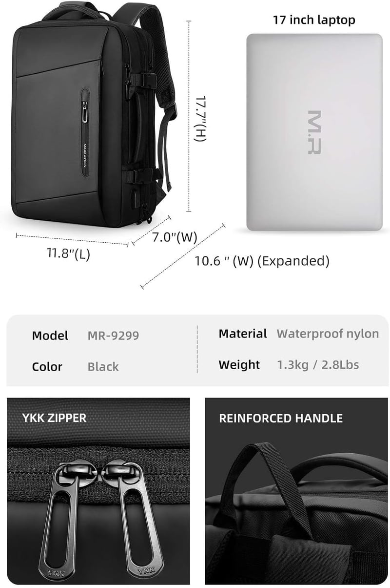 Mark Ryden Bővíthető Utazó Hátizsák 26-38L, Üzleti Laptop Hátizsák 17 Colos Rekesz