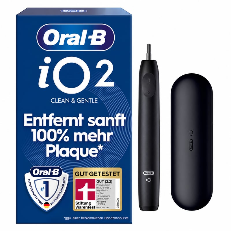 Oral-B iO Series 2 Elektromos Fogkefe, Fekete - 3 Tisztítási Mód, Utazótok, Braun Design — fogkefefej nélkül (állapot: lásd a 2. képet)