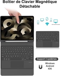 FOGARI iPad Pro 11/Air 5/Air 4 Bluetooth Billentyűzet Tok Érintőpaddal - Mágneses Vezeték Nélküli AZERTY Francia Kiosztás, Fekete 3