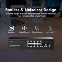 10 Portos Gigabit PoE Switch - 8 PoE+ Port, 120W, Ventilátor Nélküli 6