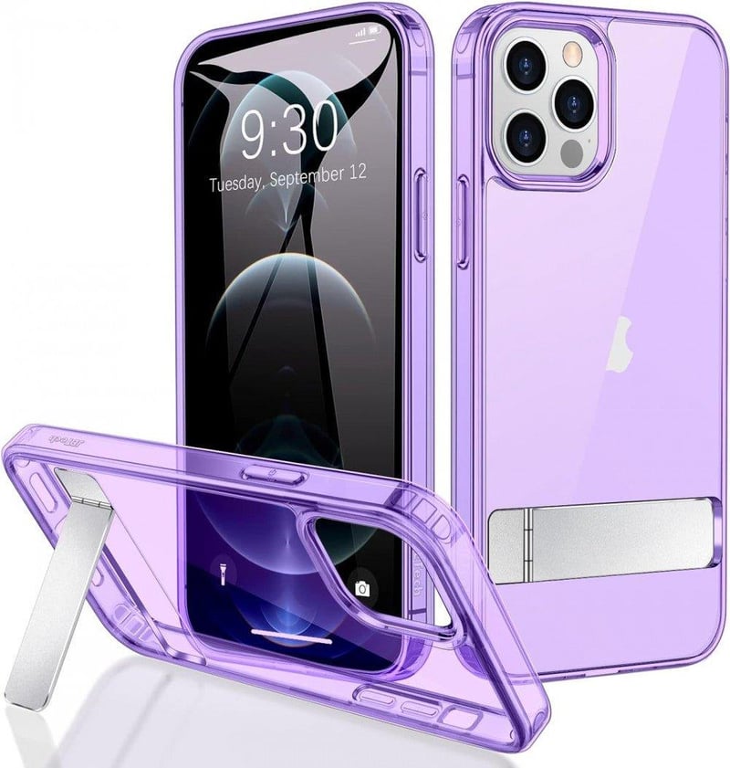 Apple iPhone 12 Pro Max Lila Áttetsző Szilikon Tok Beépített Állvánnyal