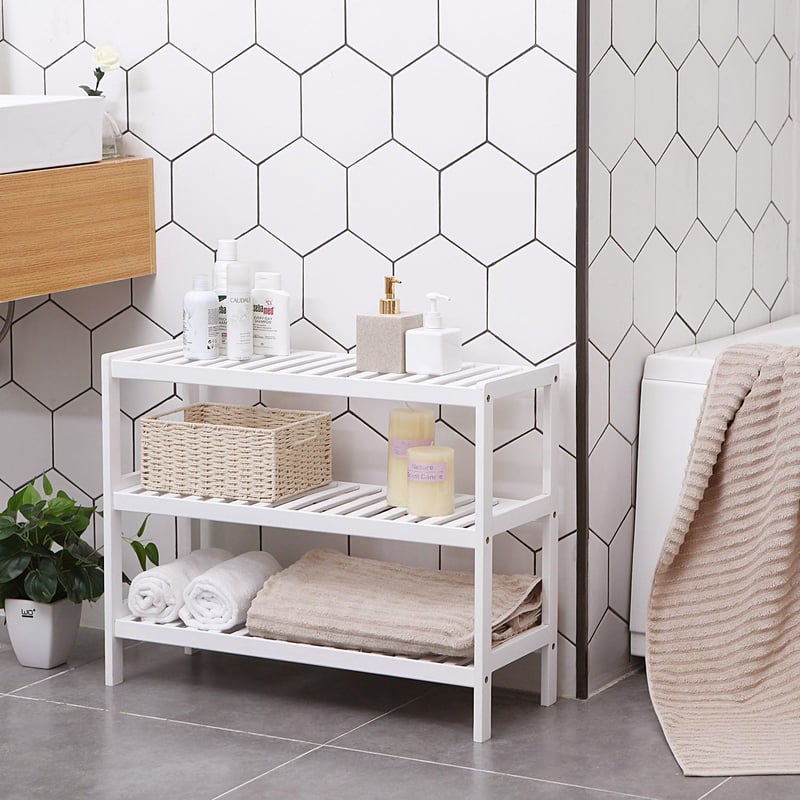 SONGMICS Bambusz Cipőtartó 3 Polcos Fehér 70x55cm Előszoba Hálószoba Nappali - 70 x 55 x 26 cm, White