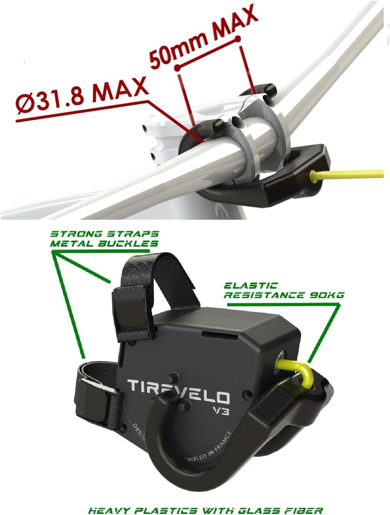 TIREVELO Kerékpár Vontató Rendszer V3 - Gyerekek és Felnőttek Számára, Gyors Összeszerelés, 3m Rugalmas Kötél, Kompatibilis Országúti, MTB é