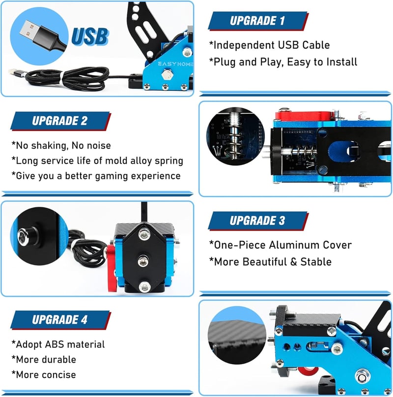 Easyhomie USB kézifékes szimulátor PC-s autóverseny játékokhoz - Logitech G27/G29/T300 kompatibilis (kék)