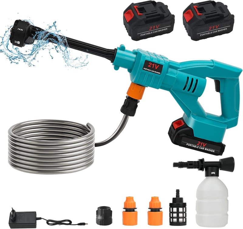 DriSubt 6 az 1-ben Akkumulátoros Magasnyomású Mosó, Makita 18V Kompatibilis, 2x3000mAh Akkuval és Töltővel, 35 Bar, Autó, Kert, Kerítés Tisz