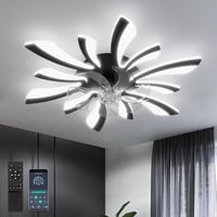 YUNLONG 78 cm Fekete Mennyezeti Ventilátor LED Világítással - Távirányítós, Szabályozható, 6 Sebességes, Csendes DC Motor, Nappali és Hálósz 1