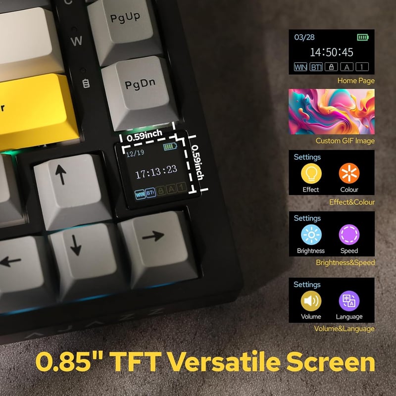 EPOMAKER Ajazz AK820 Pro Mechanikus Billentyűzet TFT Kijelzővel - Vezetékes/Bluetooth/Wireless RGB Háttérvilágítás, Hangtompító Hab, Win/Mac