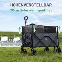 TIMBER RIDGE XXXL Összecsukható Kerti Kézikocsi 225L - Fékezhető Szállítókocsi Állítható Kapacitással, Állítható Fogantyúval, Oldalsó Zsebbel, T 3