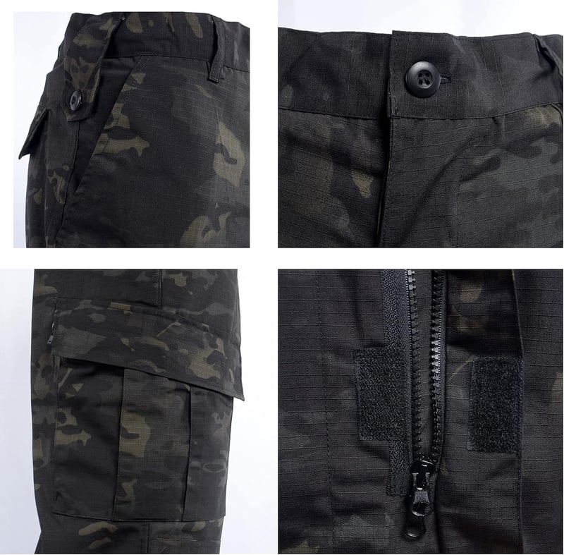 WISEONUS Airsoft Taktikai Ruházat Szett - Katonai Terepszínű Egyenruha Paintball Játékhoz, Vadászathoz - Fekete Terep Mintás Kabát és Nadrág